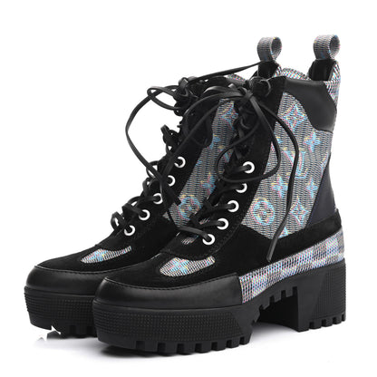 Louis Vuitton Monogram LV Pop Suede Calfskin Laureate Platform Desert Boots 35 Blue 3 of 7