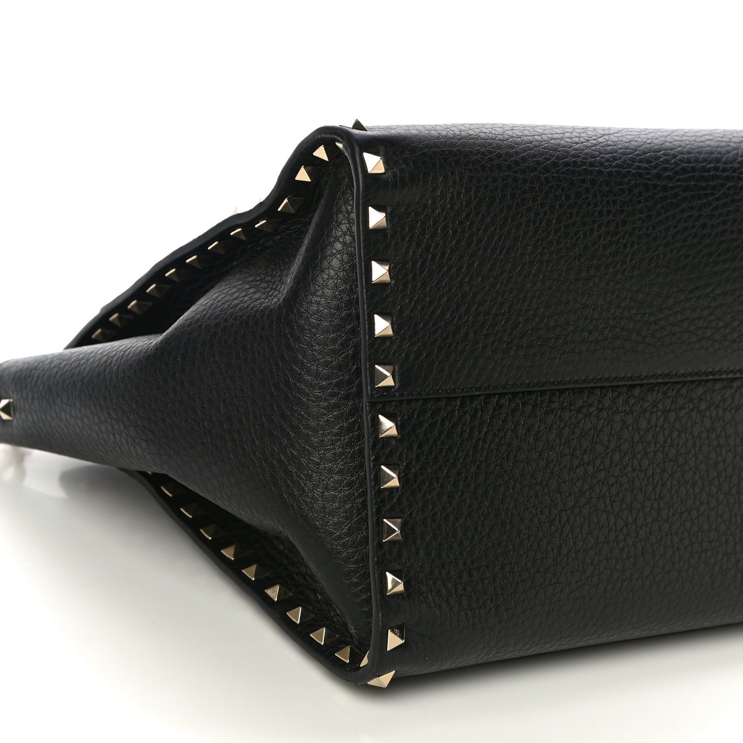 Grained Calfskin Rockstud Satchel Black