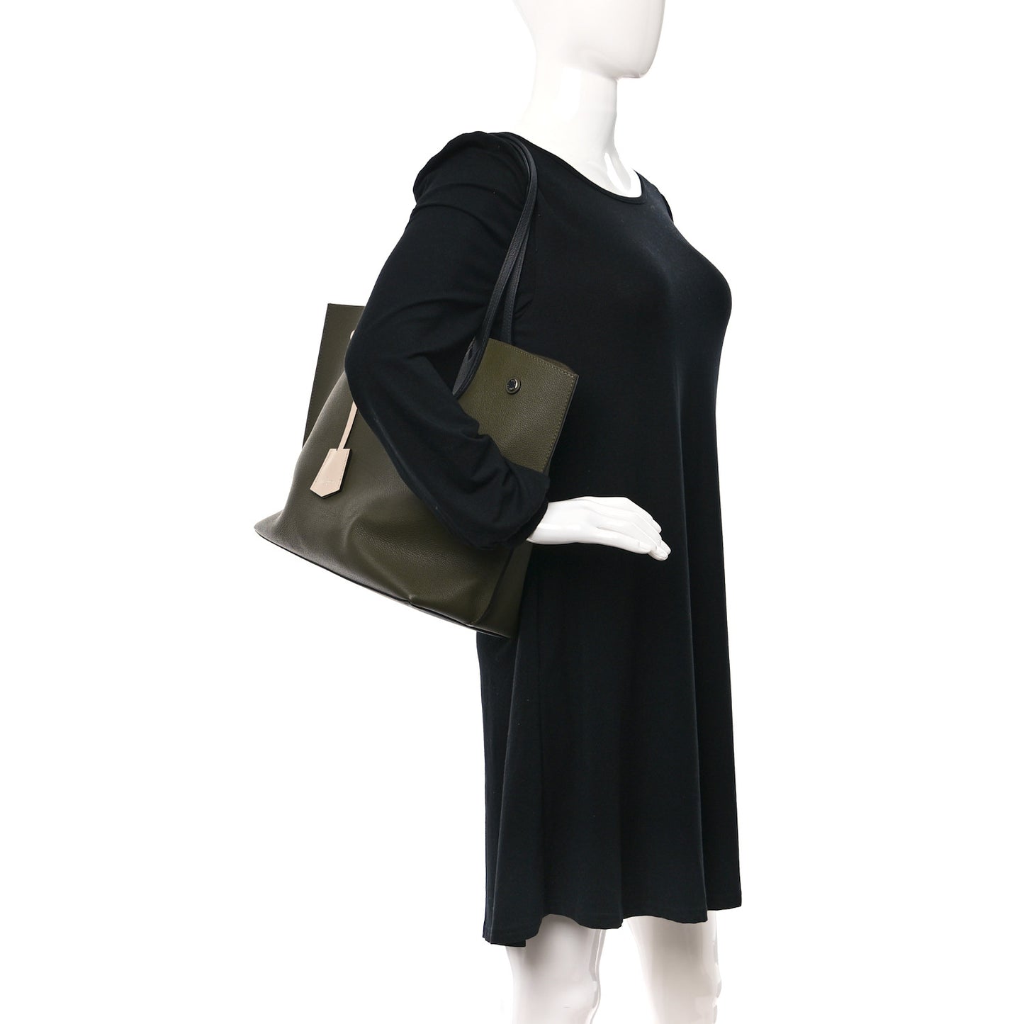 Calfskin Lockme Go Tote Green Toffee