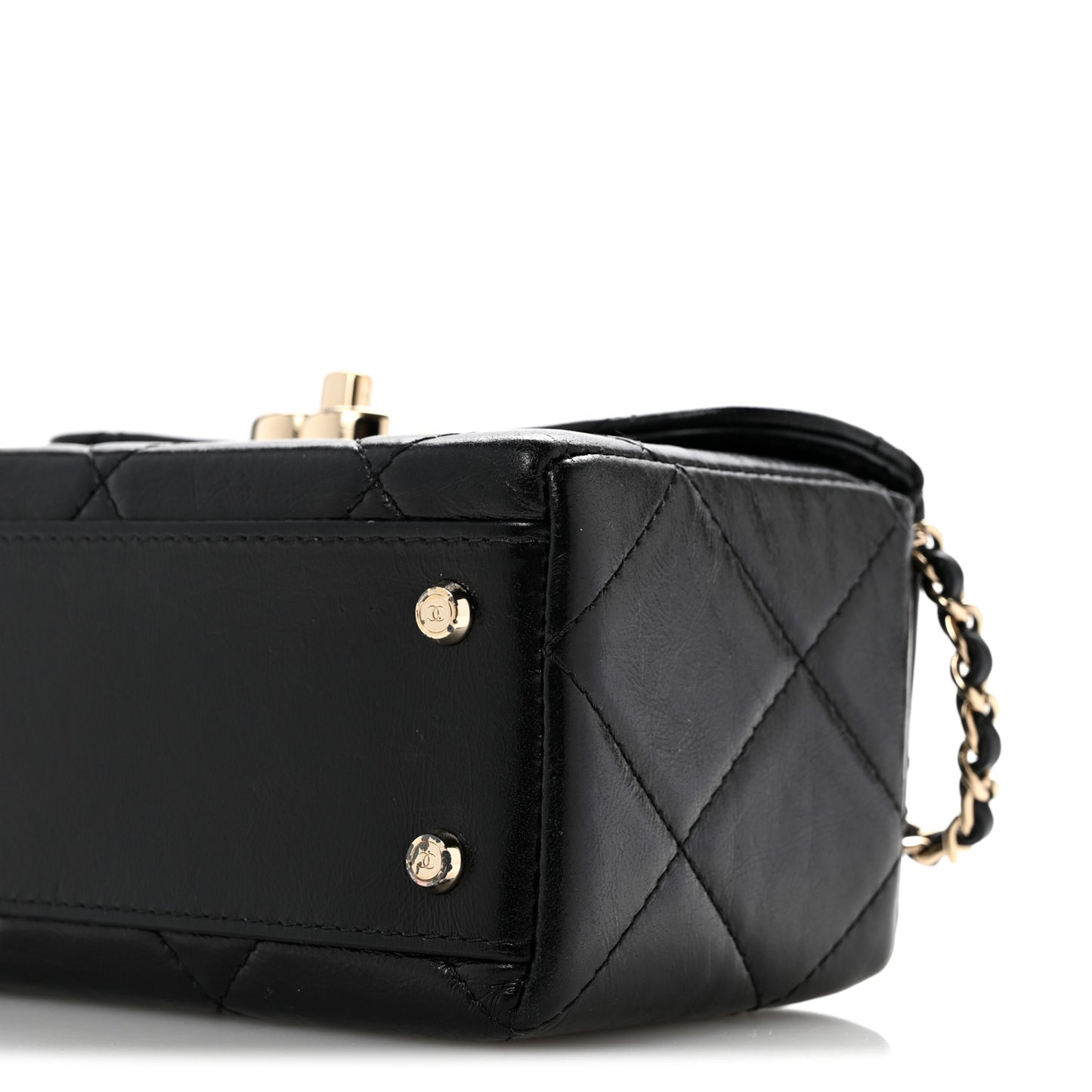 Shiny Calfskin Quilted Top Handle Box Bag Black