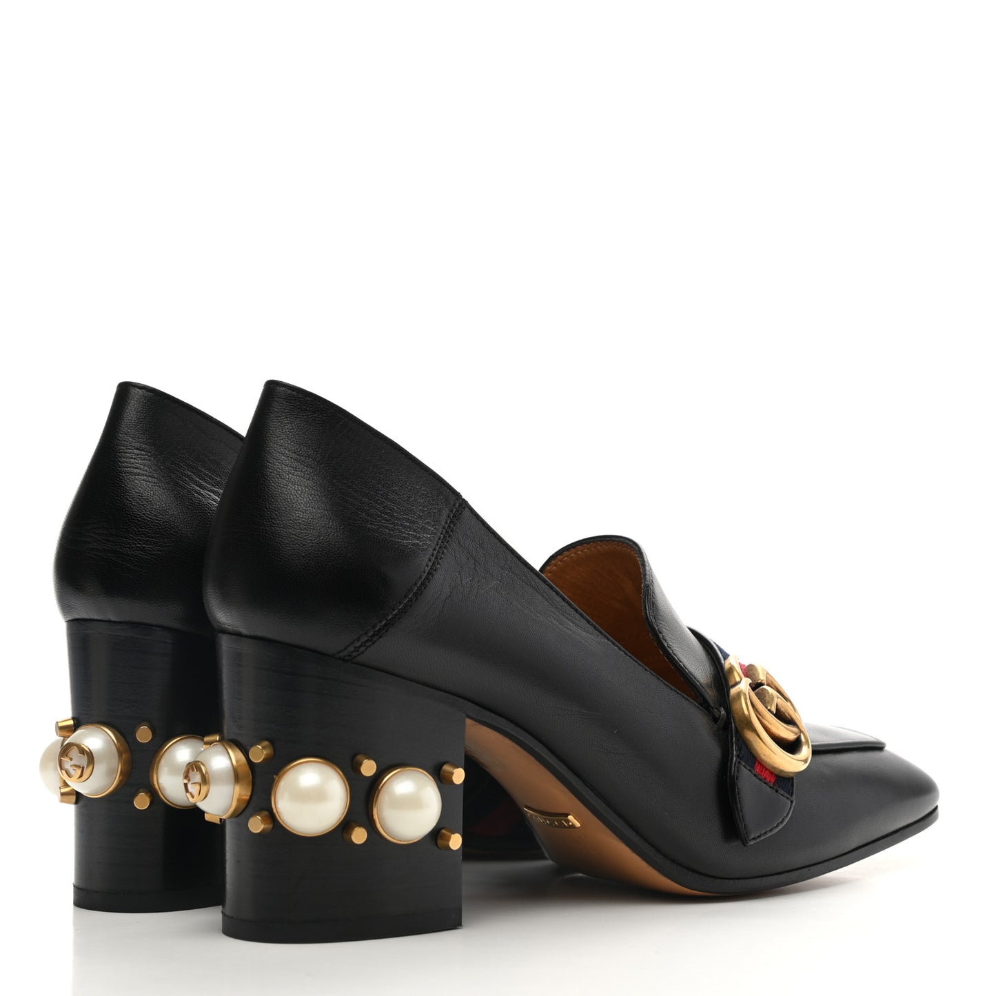 Malaga Kid Web Pearl Embellished Peyton 75mm Loafer Pumps 39.5 Black
