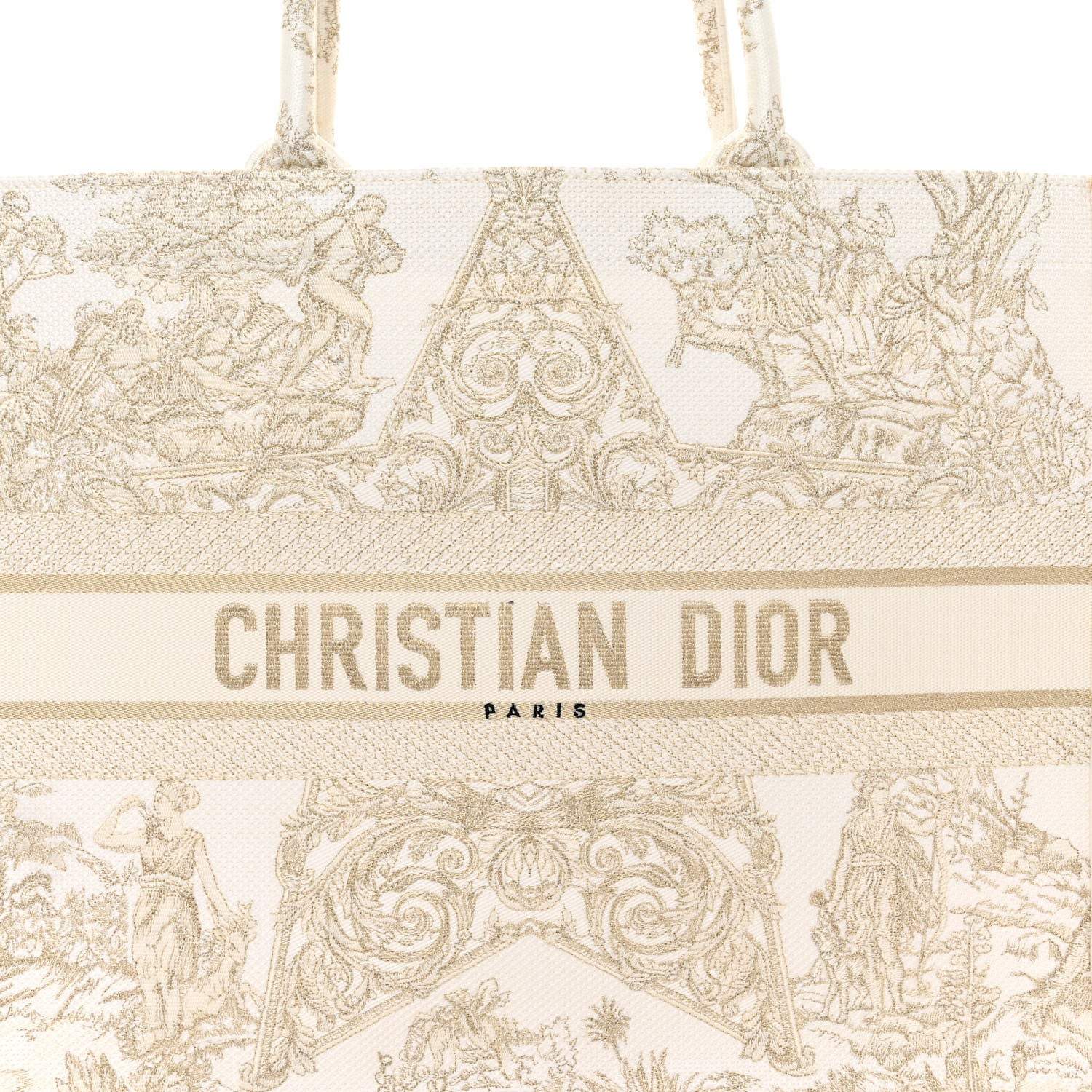 Christian Dior Canvas Embroidered Large Around The World Book Tote Gold 7 of 14