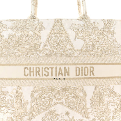 Christian Dior Canvas Embroidered Large Around The World Book Tote Gold 7 of 14