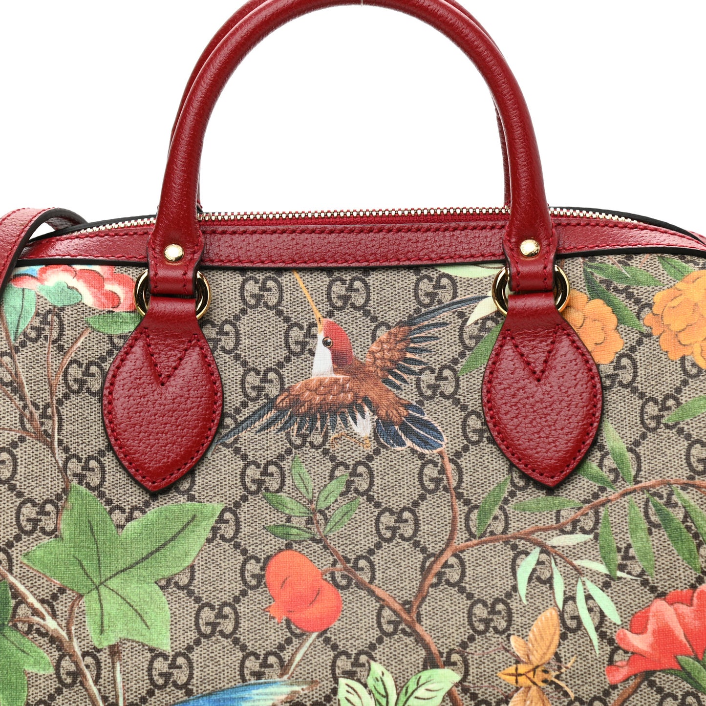 GG Supreme Monogram Tian Small Boston Beige Multicolor Red
