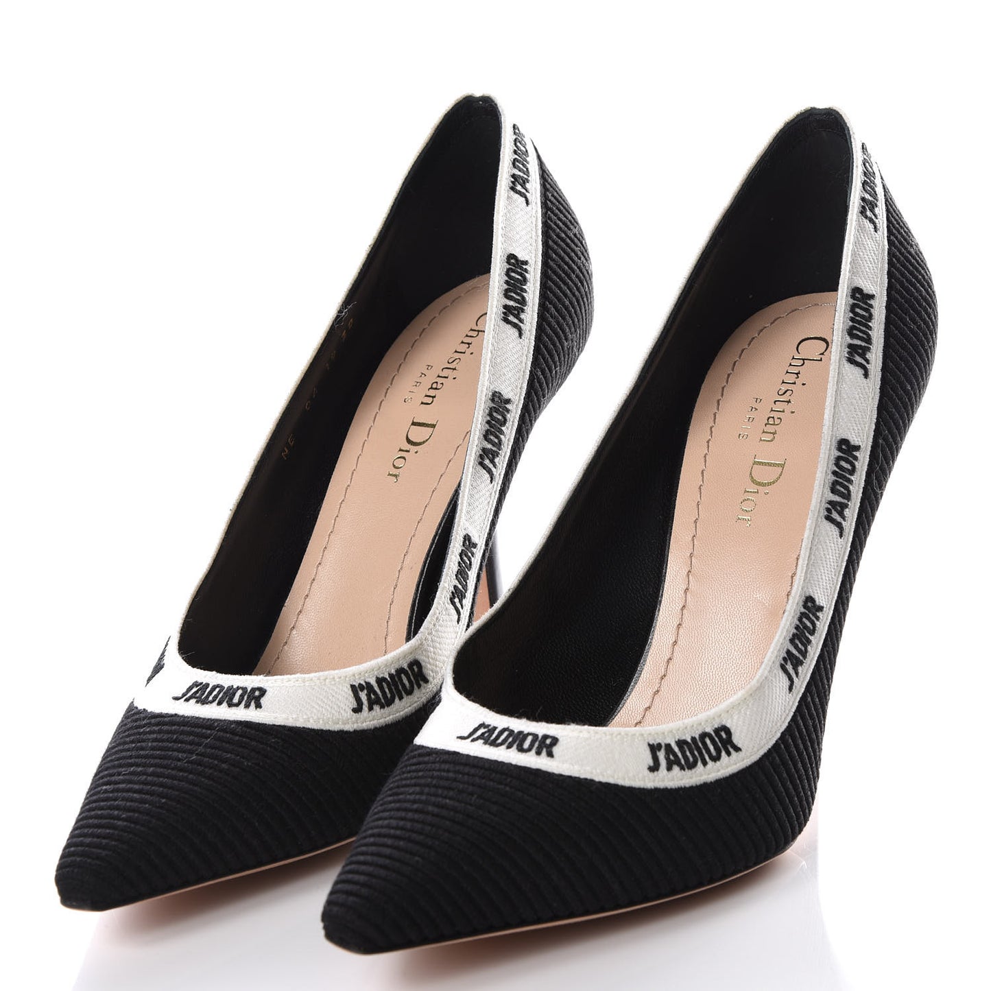 Technical Canvas Ribbon Embroidered J'Adior 100mm Pumps 38 Black