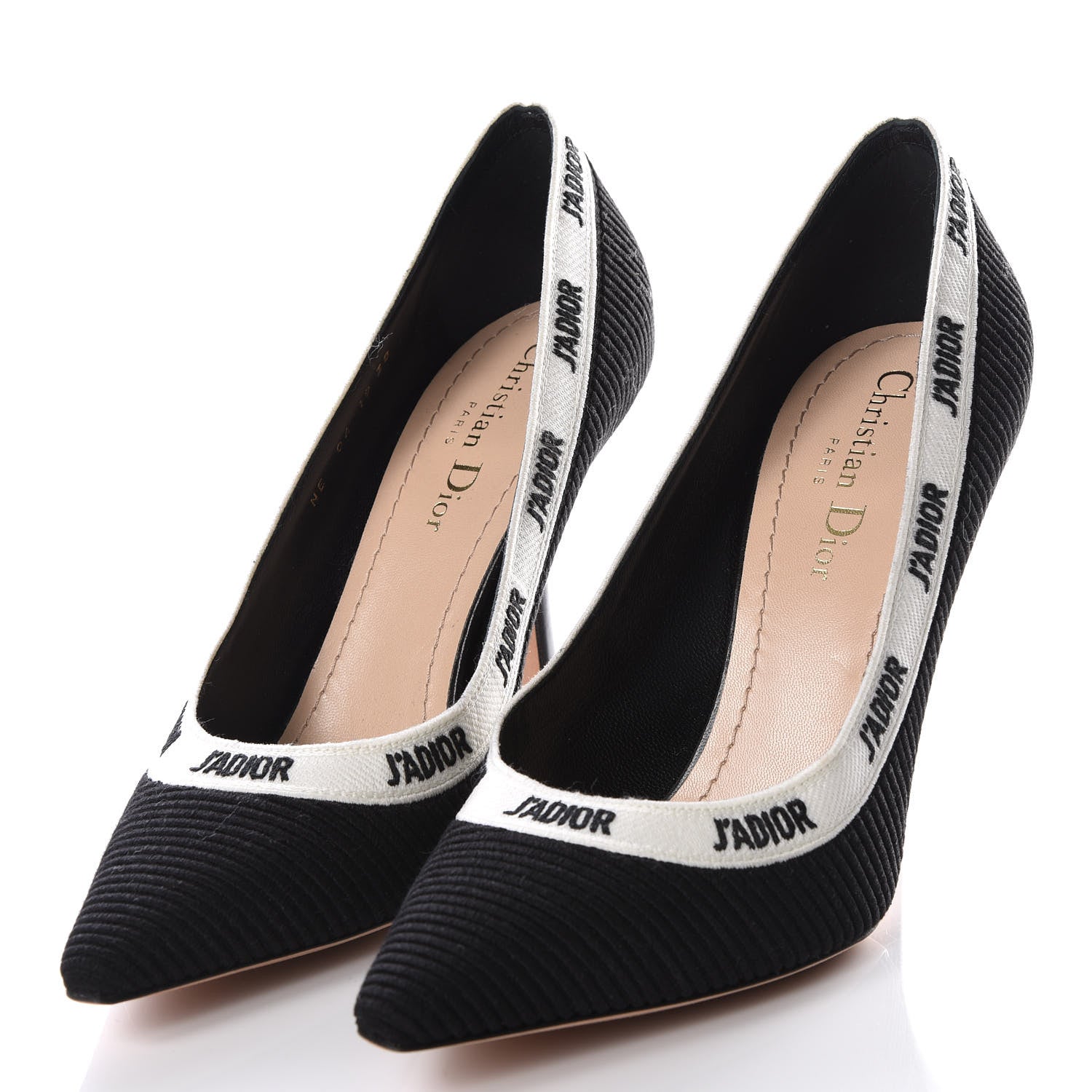 Christian Dior Technical Canvas Ribbon Embroidered J'Adior 100mm Pumps 38 Black 2 of 8