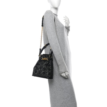 Christian Dior Calfskin Tweed Cannage Medium C'est Chain Bucket Bag Black White 2 of 11