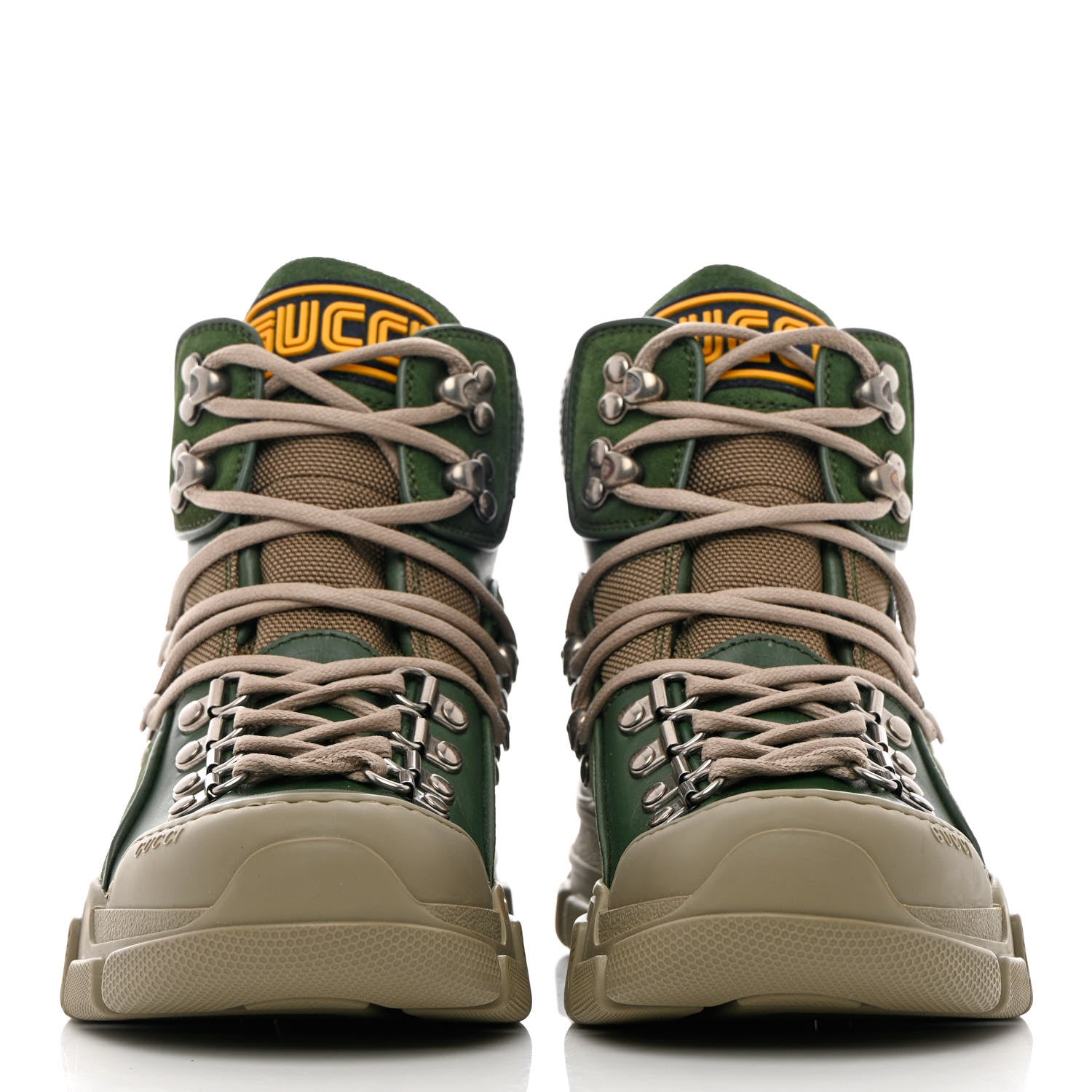 Gucci X SEGA Calfskin Suede Technical Canvas Womens Flashtrek High-Top Sneakers 35.5 Olive Green Ardesia 2 of 14