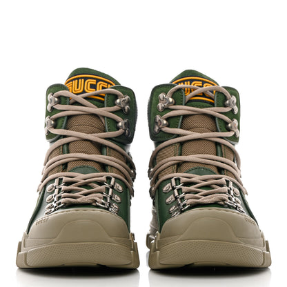 Gucci X SEGA Calfskin Suede Technical Canvas Womens Flashtrek High-Top Sneakers 35.5 Olive Green Ardesia 2 of 14