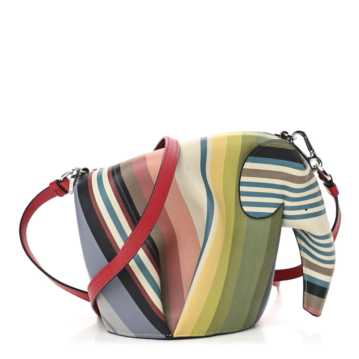 Calfskin Mini Stripe Elephant Crossbody Bag Multicolor