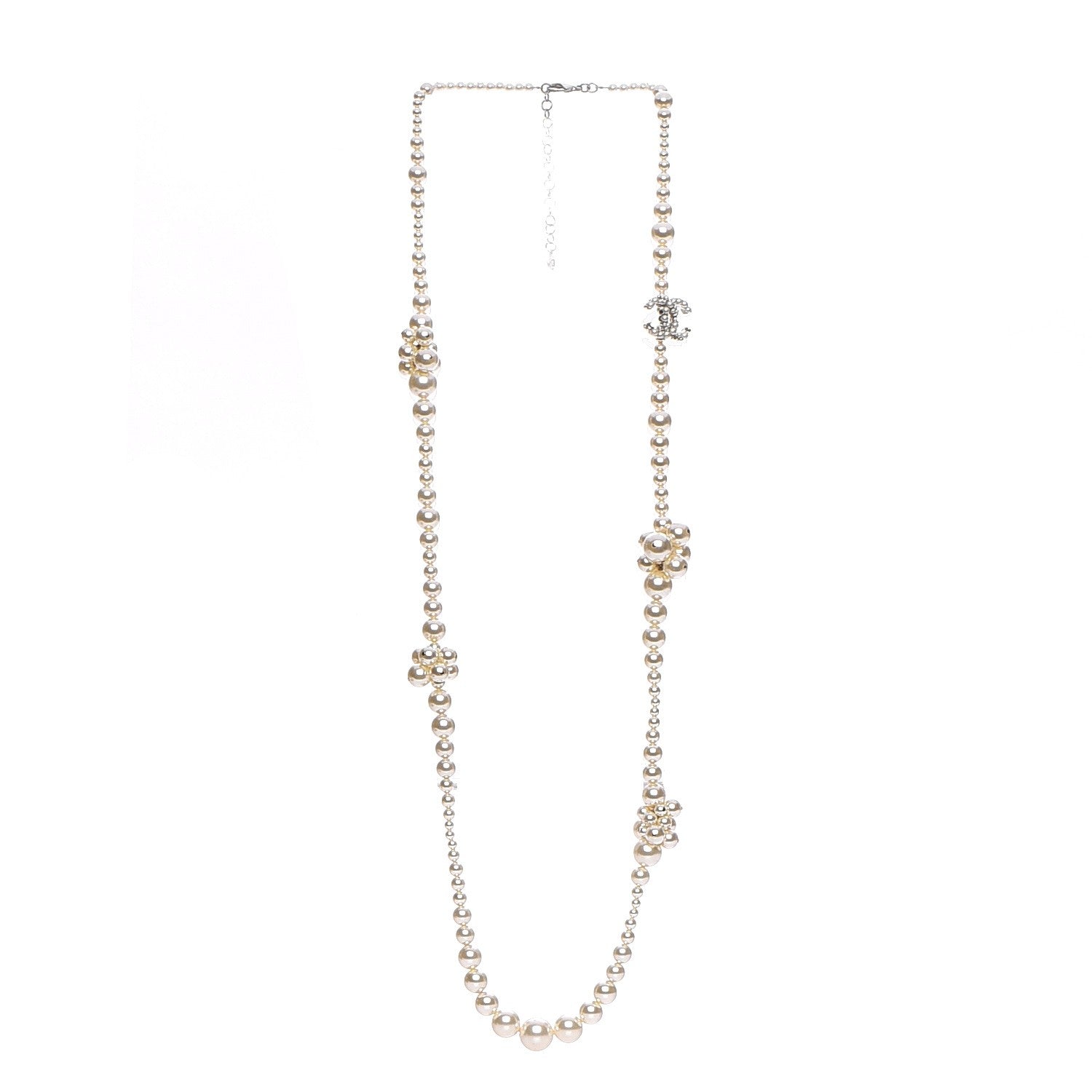 Chanel Pearl Cluster CC Long Necklace Silver 3 of 6