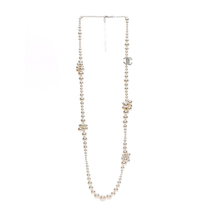 Chanel Pearl Cluster CC Long Necklace Silver 3 of 6