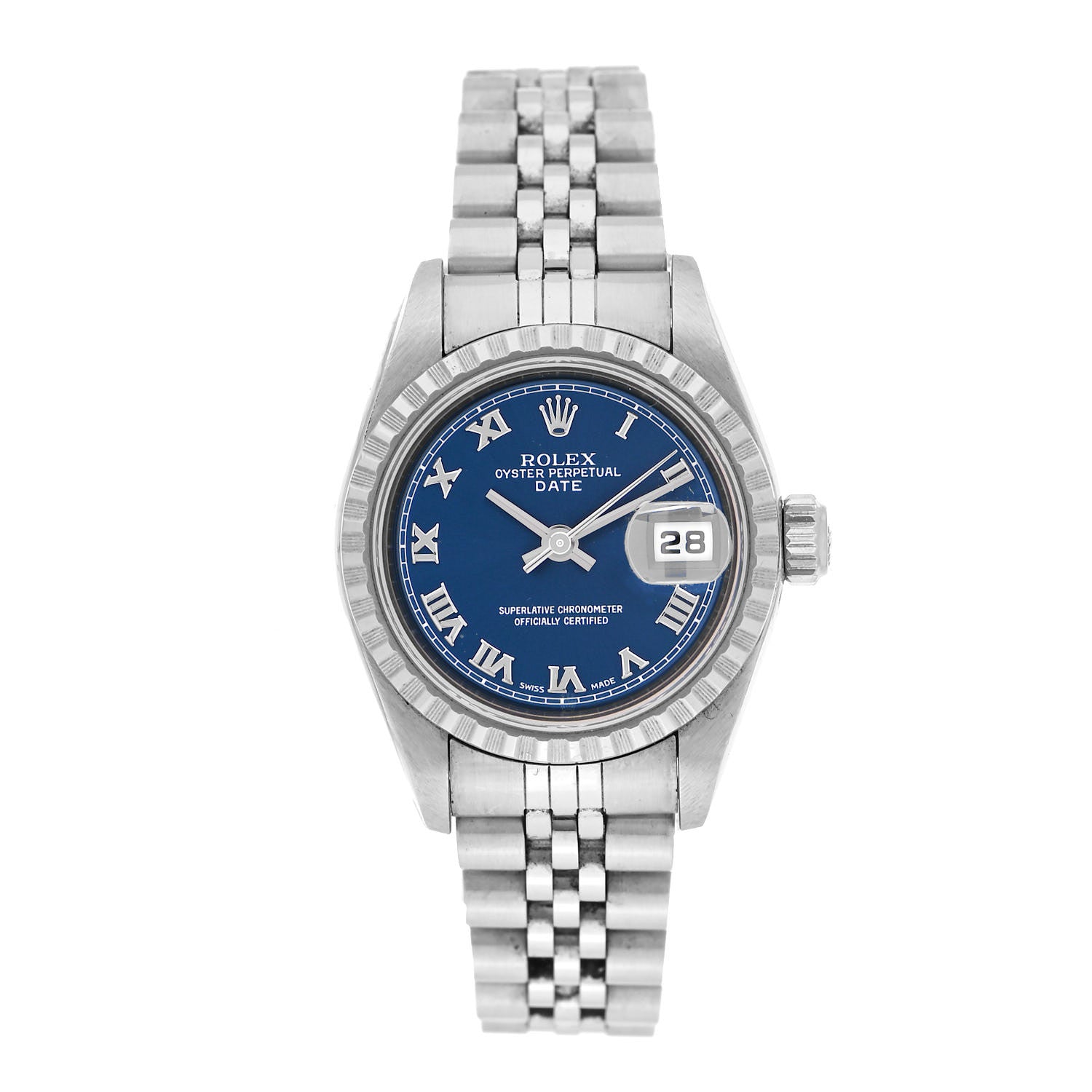 Rolex Stainless Steel 26mm Oyster Perpetual Date Watch Blue 79240 1 of 4