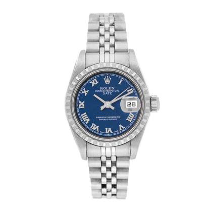 Rolex Stainless Steel 26mm Oyster Perpetual Date Watch Blue 79240 1 of 4