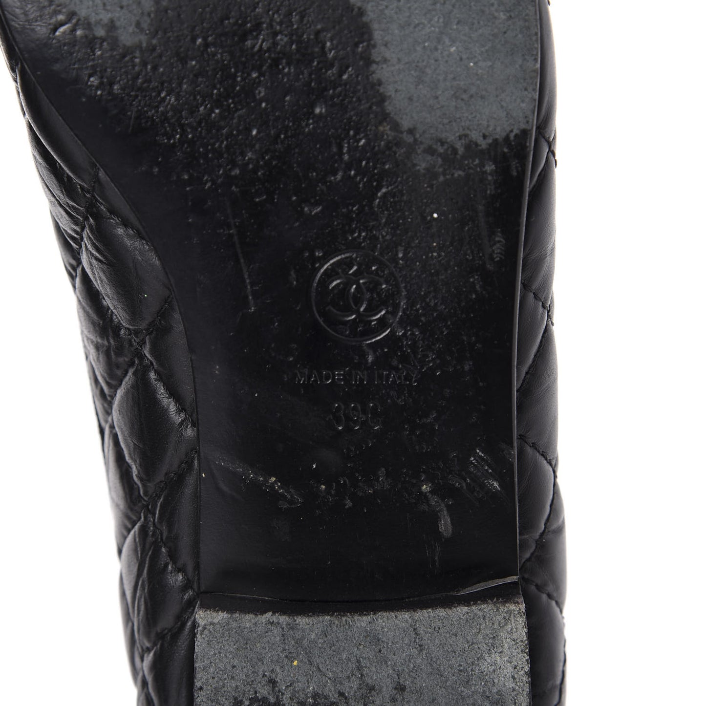 Aged Calfskin Quilted CC Cap Toe Ballerina Flats 39 Black