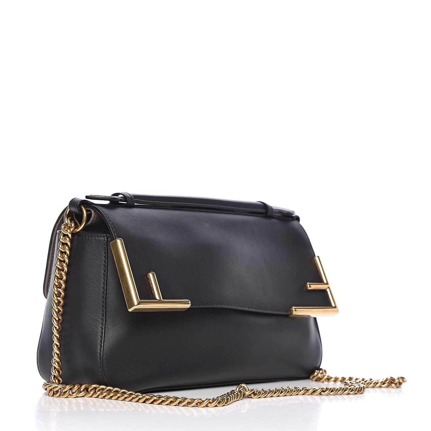 Vitello Grace Glazed Fabric FF 1974 Double F Shoulder Bag Black Mogano Panna