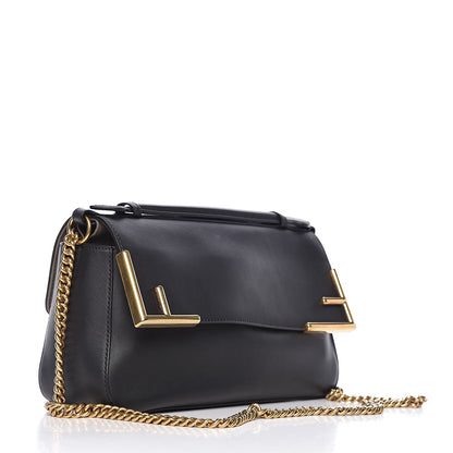 Fendi Vitello Grace Glazed Fabric FF 1974 Double F Shoulder Bag Black Mogano Panna 4 of 11