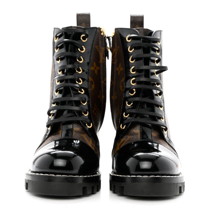 Louis Vuitton Patent Calfskin Monogram Star Trail Ankle Boots 36.5 Black 2 of 11