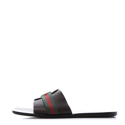 Gucci Calfskin Web Mens Slide Sandals 11 Dark Chocolate 1 of 9