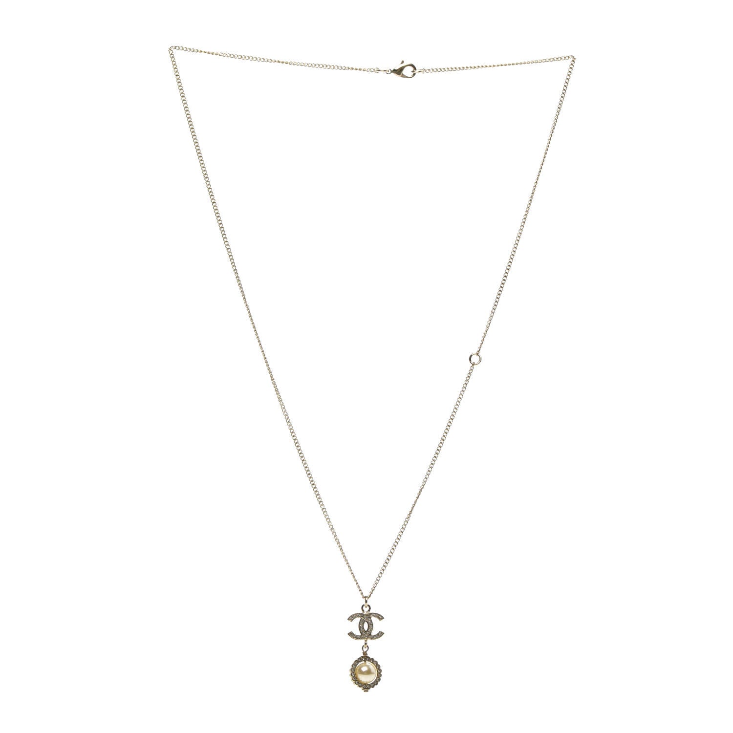 Chanel Crystal Pearl CC Lace Camellia Necklace Gold 3 of 6