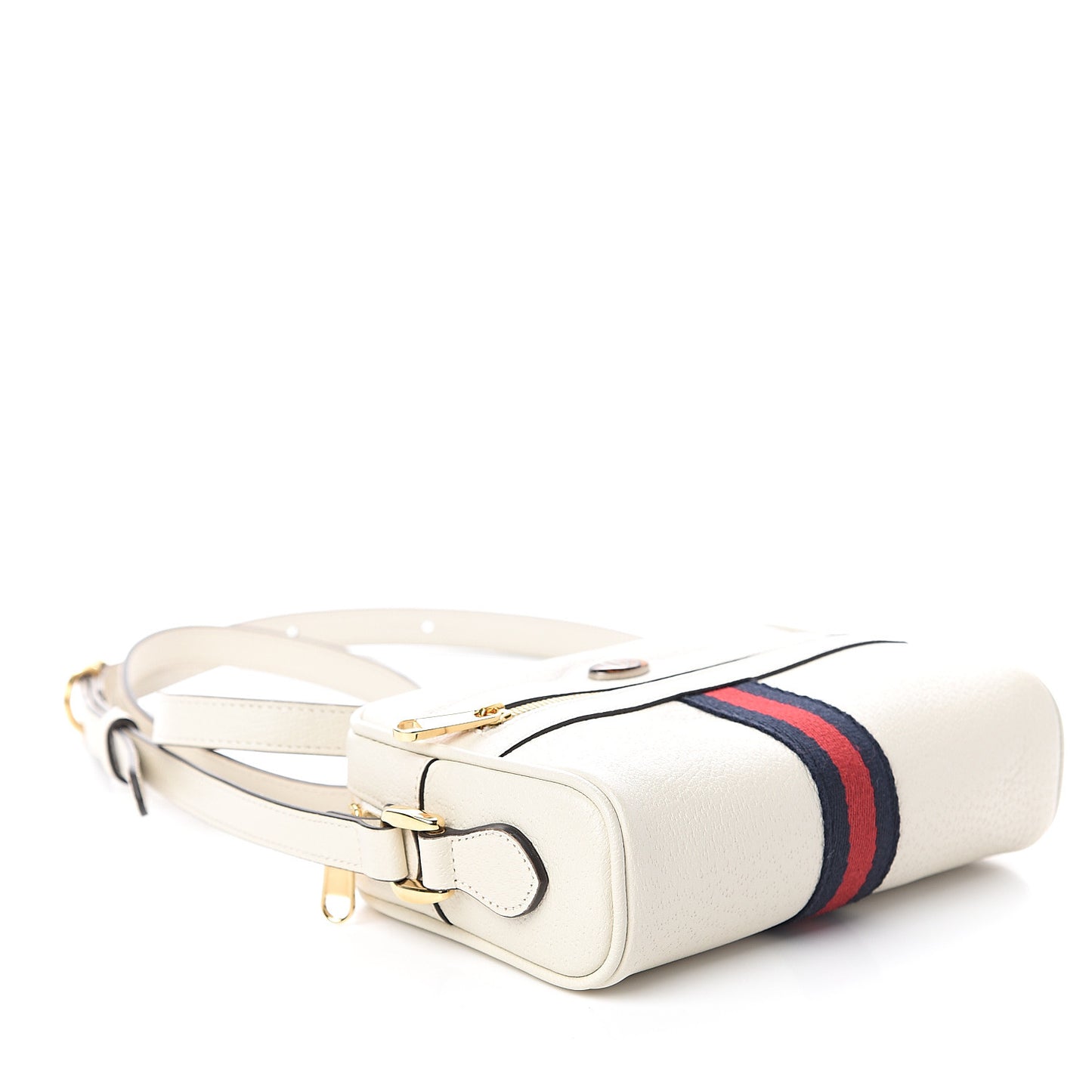 Textured Dollar Calfskin Web Mini Ophidia Shoulder Bag Mystic White