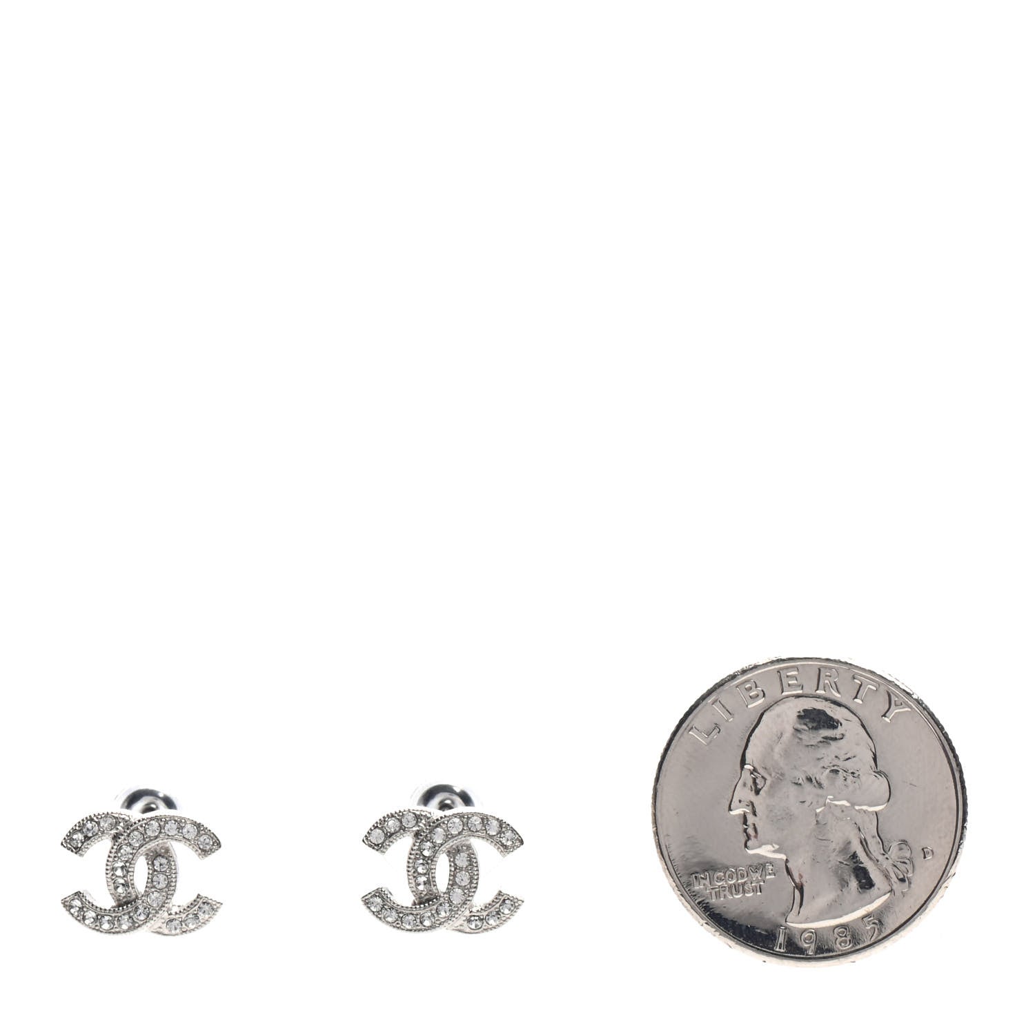 Chanel Crystal Timeless CC Earrings Silver 2 of 4