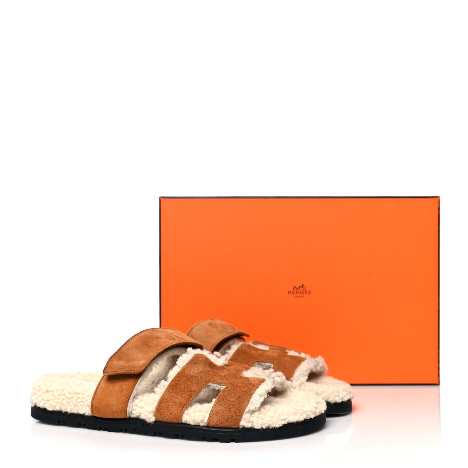 Hermes Suede Goatskin Woolskin Womens Chypre Sandals 36 Brun Fume Ecru 8 of 8