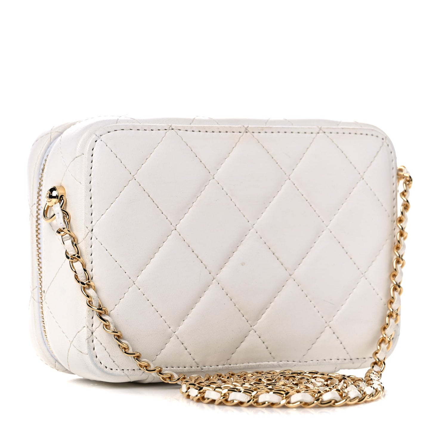 Lambskin Quilted Golden Plate Clutch With Chain White