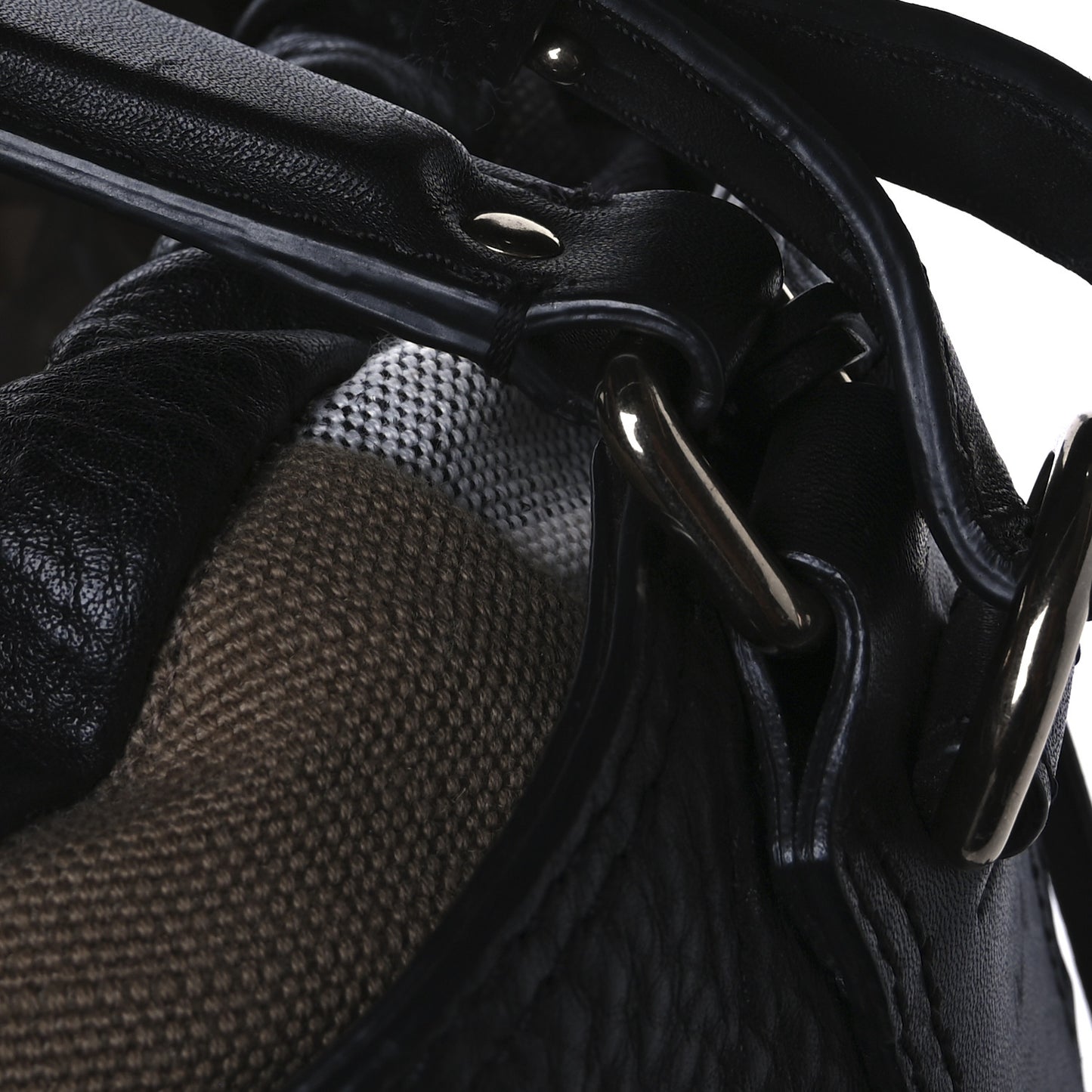 Grainy Calfskin Canvas Mega Check Medium Ashby Hobo Black