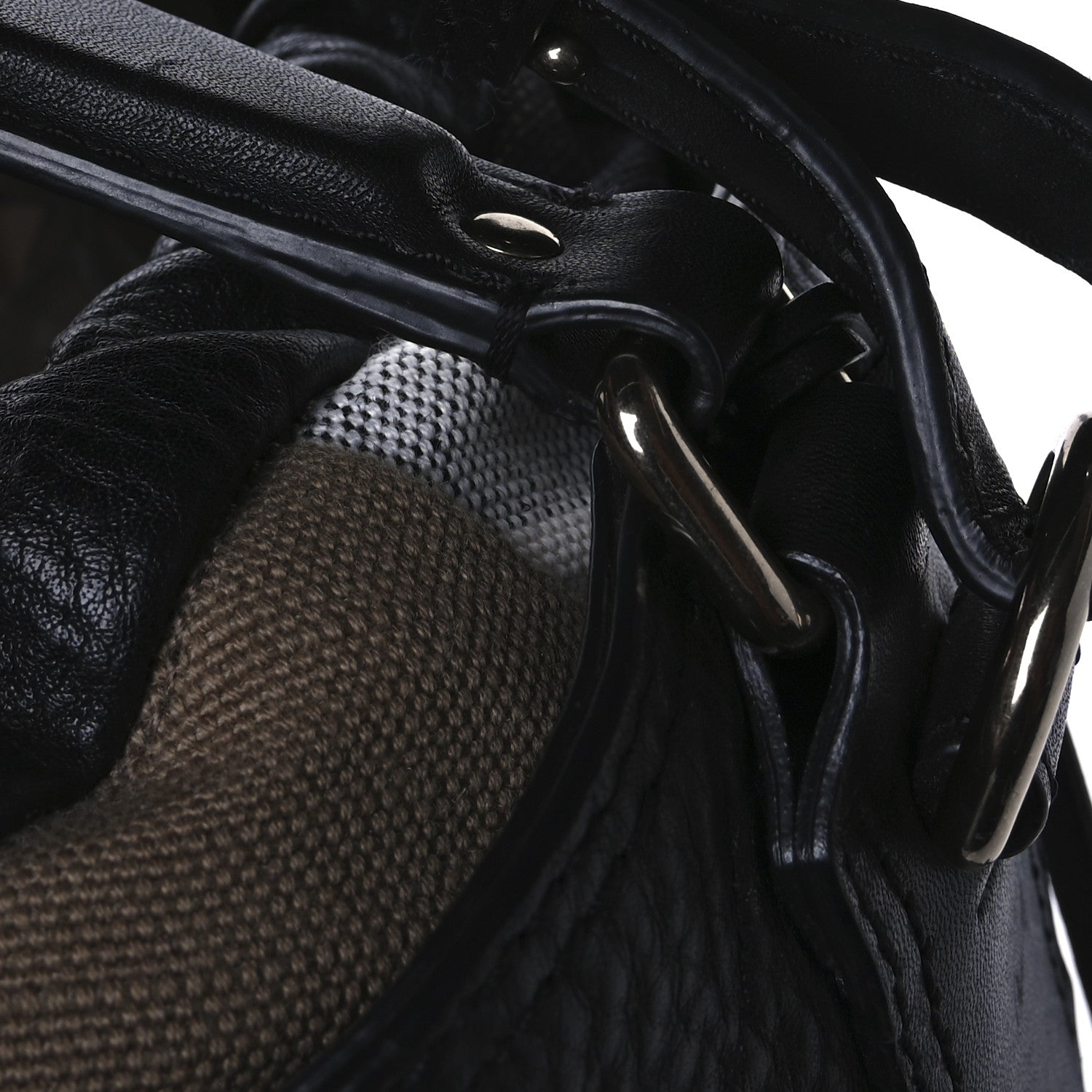 Burberry Grainy Calfskin Canvas Mega Check Medium Ashby Hobo Black 11 of 12