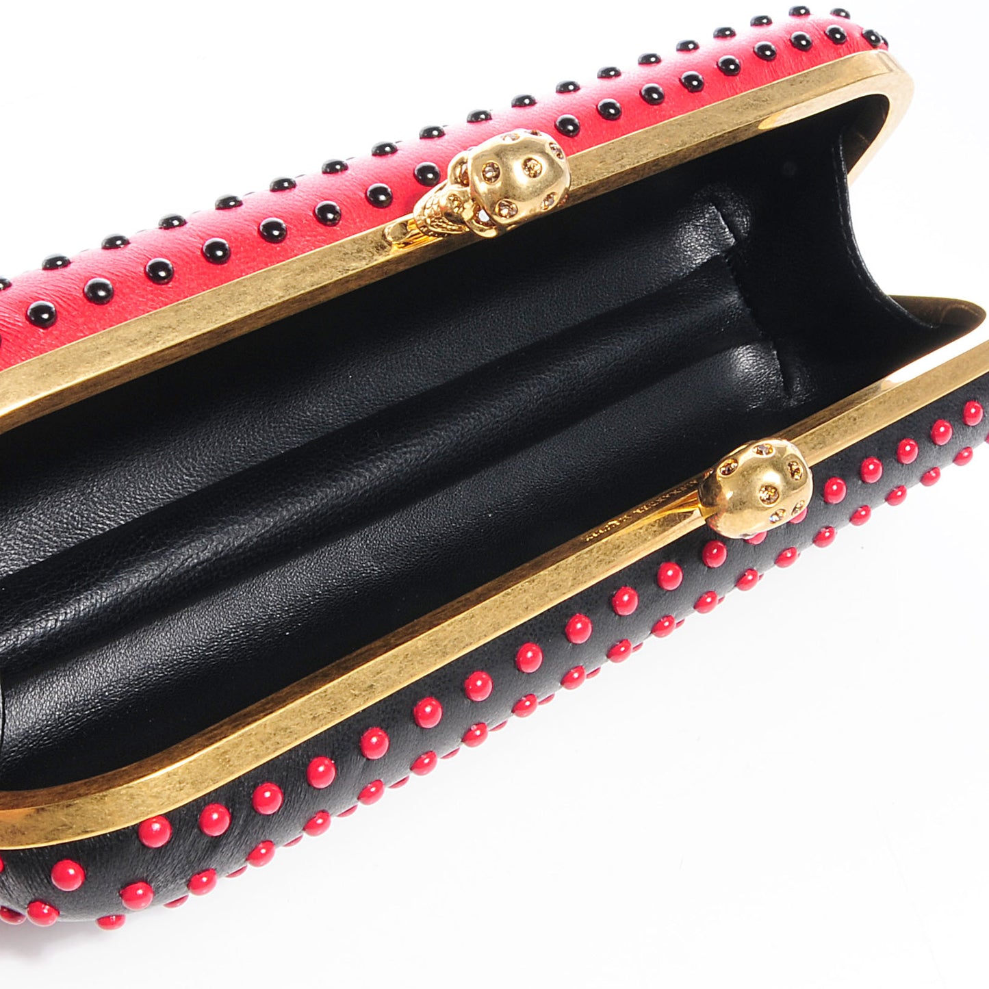 Nappa Bi-Color Twin Skull Box Clutch Black Red