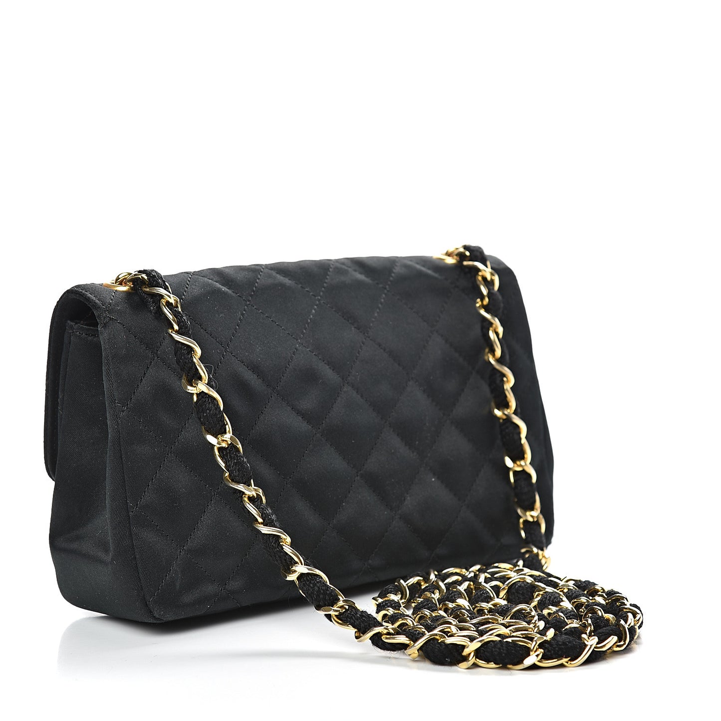 Satin Quilted Extra Mini Rectangular Flap Black