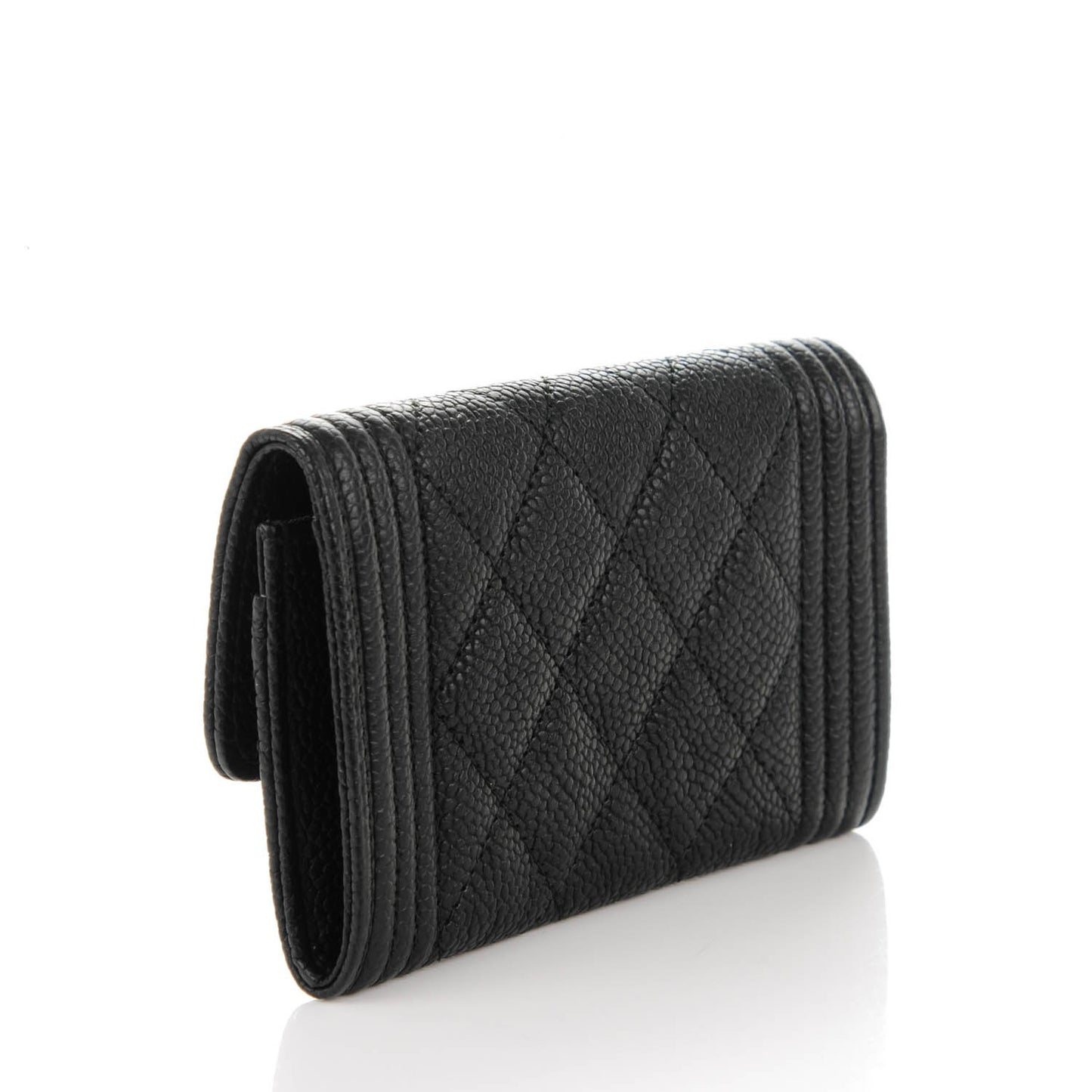 Caviar Quilted Boy Flap Card Holder Black