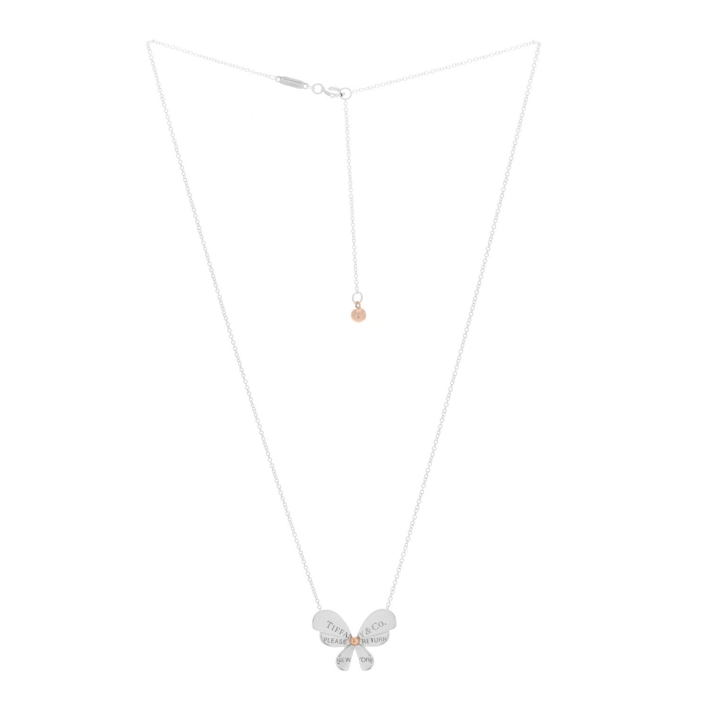 Sterling Silver 18K Rose Gold Return to Tiffany Love Bugs Butterfly Pendant Necklace