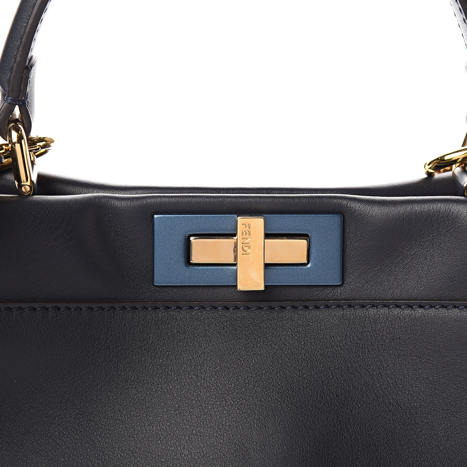Fendi Vitello Seta Shiny Nappa Medium Peekaboo Iconic Satchel Blue Notte Turchese 11 of 12