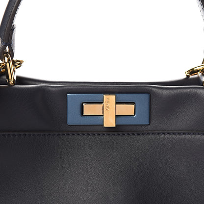 Fendi Vitello Seta Shiny Nappa Medium Peekaboo Iconic Satchel Blue Notte Turchese 11 of 12