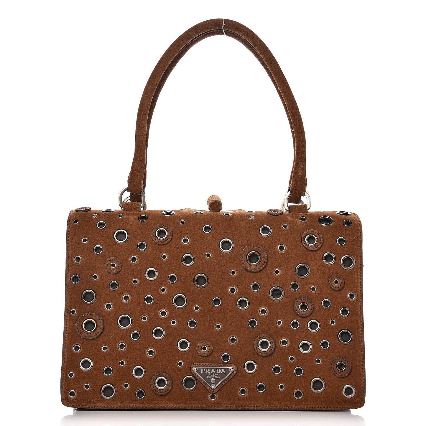Suede Grommet Frame Satchel Tabacco