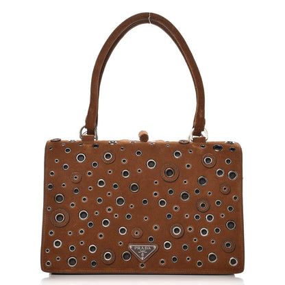 Prada Suede Grommet Frame Satchel Tabacco 1 of 10