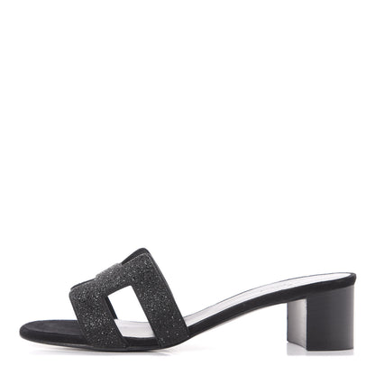 Hermes Suede Goatskin Crystal Powder Oasis Sandals 37 Black 1 of 11
