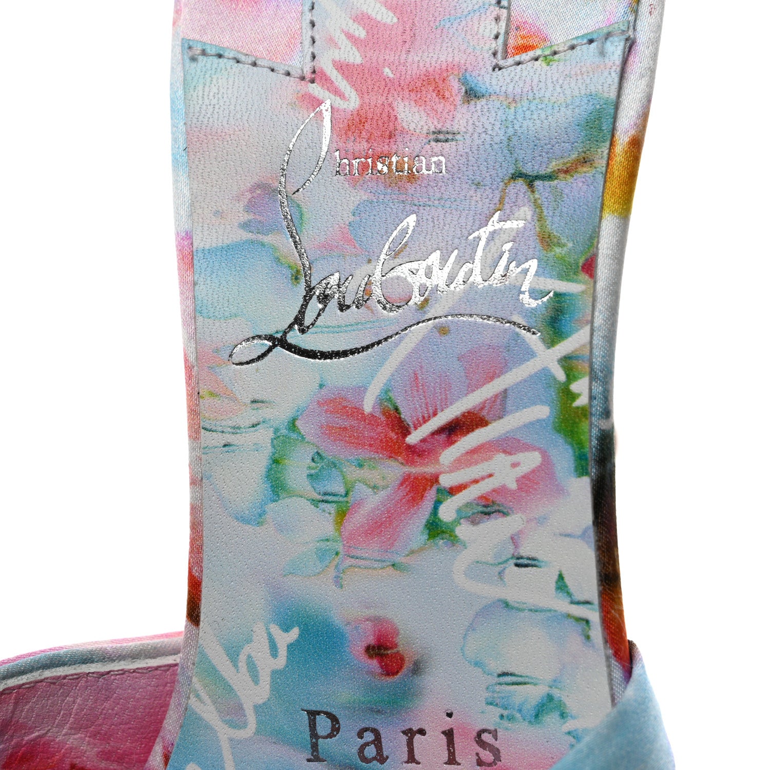 Christian Louboutin Crepe Satin Celebration Print Nicol Is Back 85 Slide Sandals 36 Multicolor 6 of 7