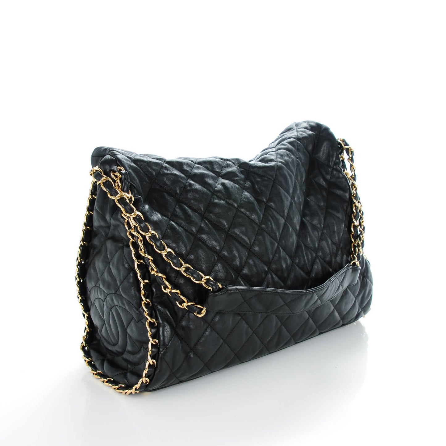 Calfskin Quilted Large Chain Me Hobo Black