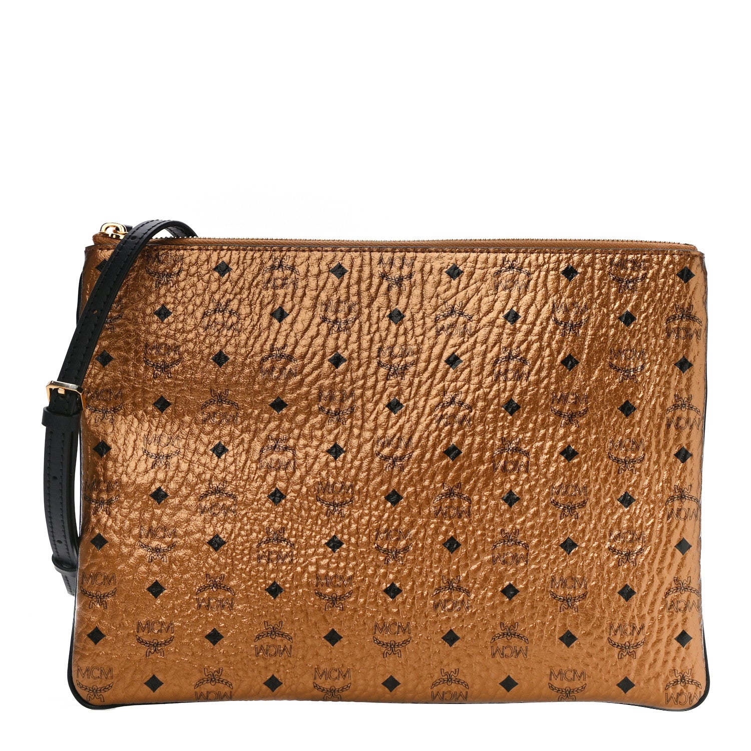 MCM Metallic Visetos Medium Crossbody Pouch Gold 1 of 10