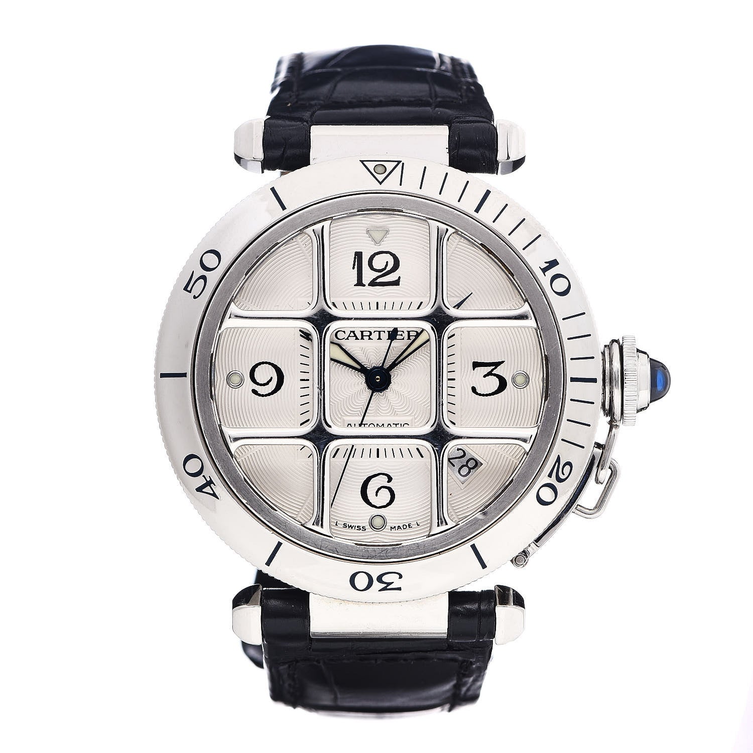 Cartier Stainless Steel Alligator 38mm Pasha C Grille Automatic Watch 1 of 8