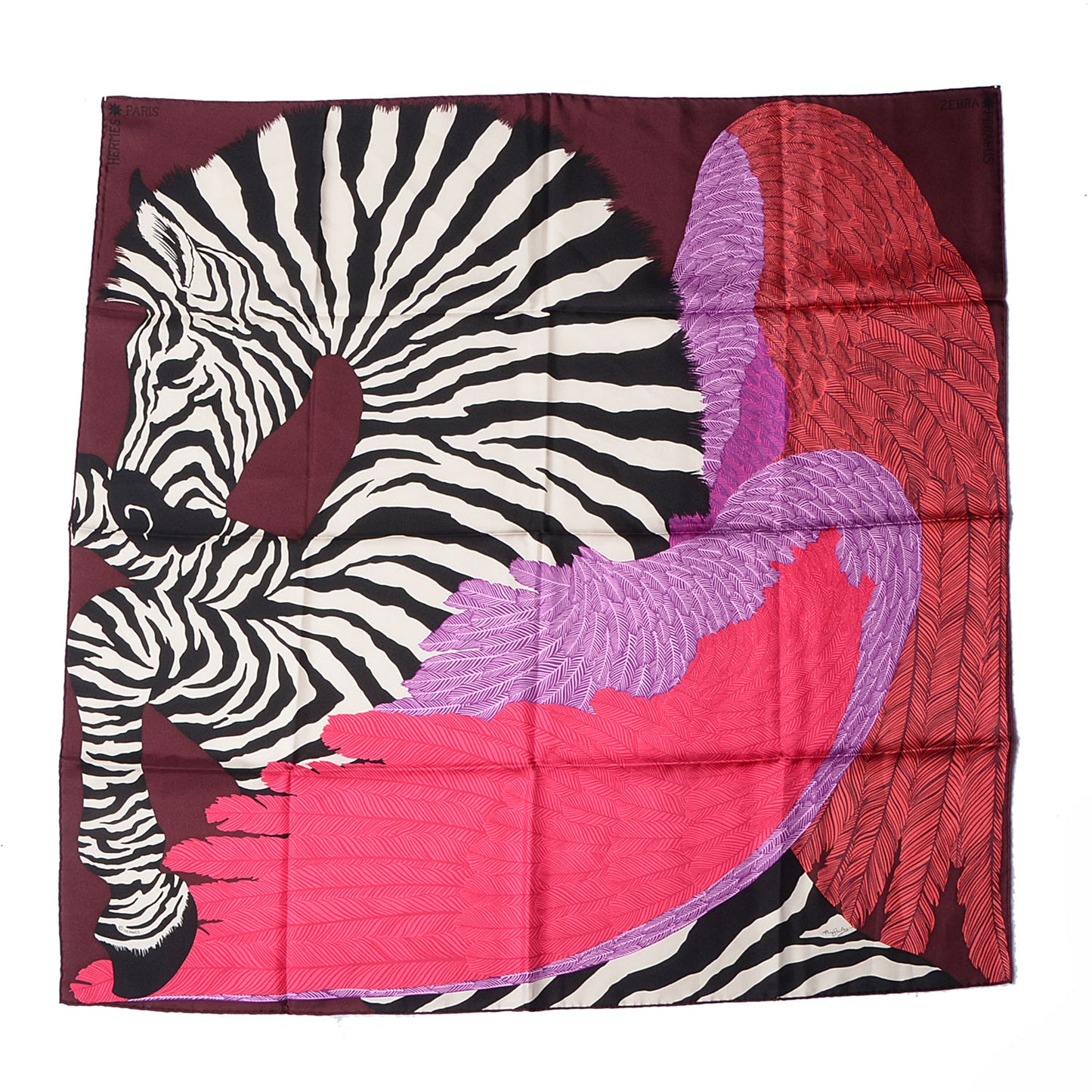 Silk Zebra Pegasus Scarf 90 Prune Rouge Violet