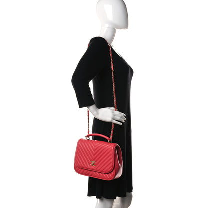 Chanel Lambskin Reverse Chevron Quilted Round Top Handle Flap Red 2 of 15