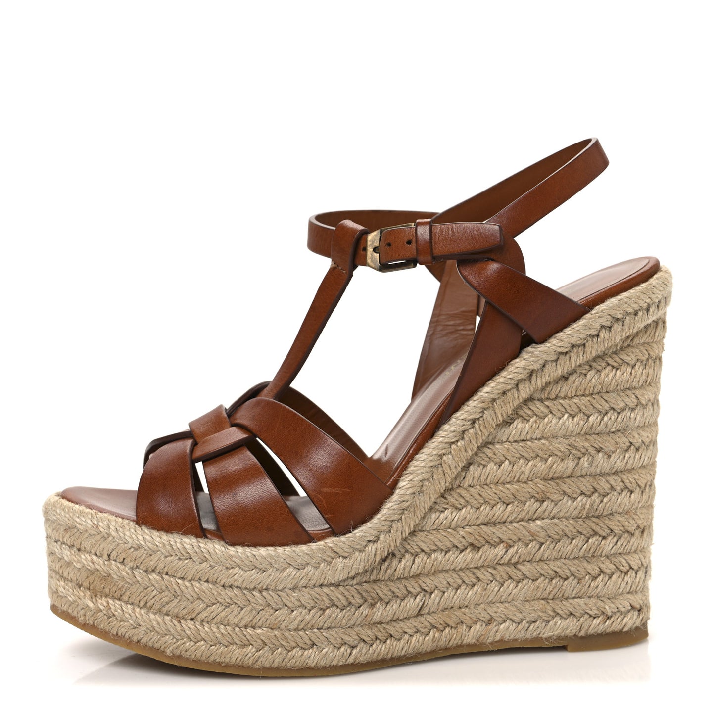 Calfskin 85 Platform Espadrille Wedge Sandals 37.5 Brown