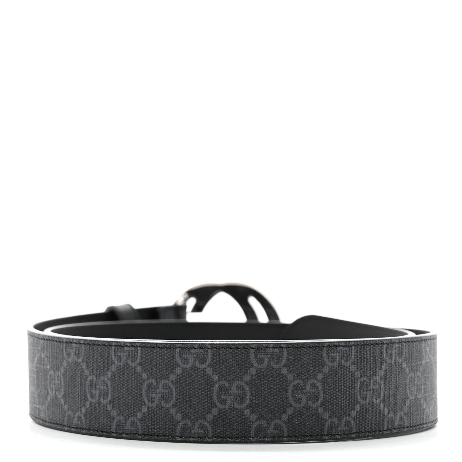 Gucci GG Supreme Monogram Selleria Calfskin Interlocking G 40mm Belt 95 38 Black Grey 2 of 6