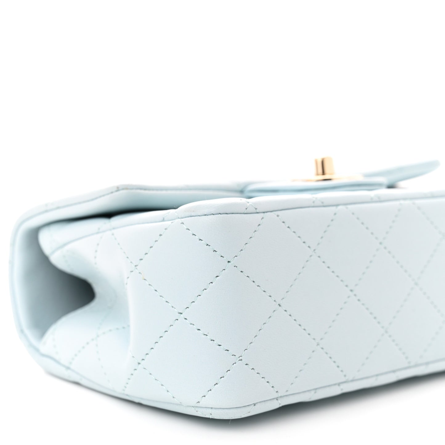 Lambskin Quilted Mini Top Handle Rectangular Flap Light Blue