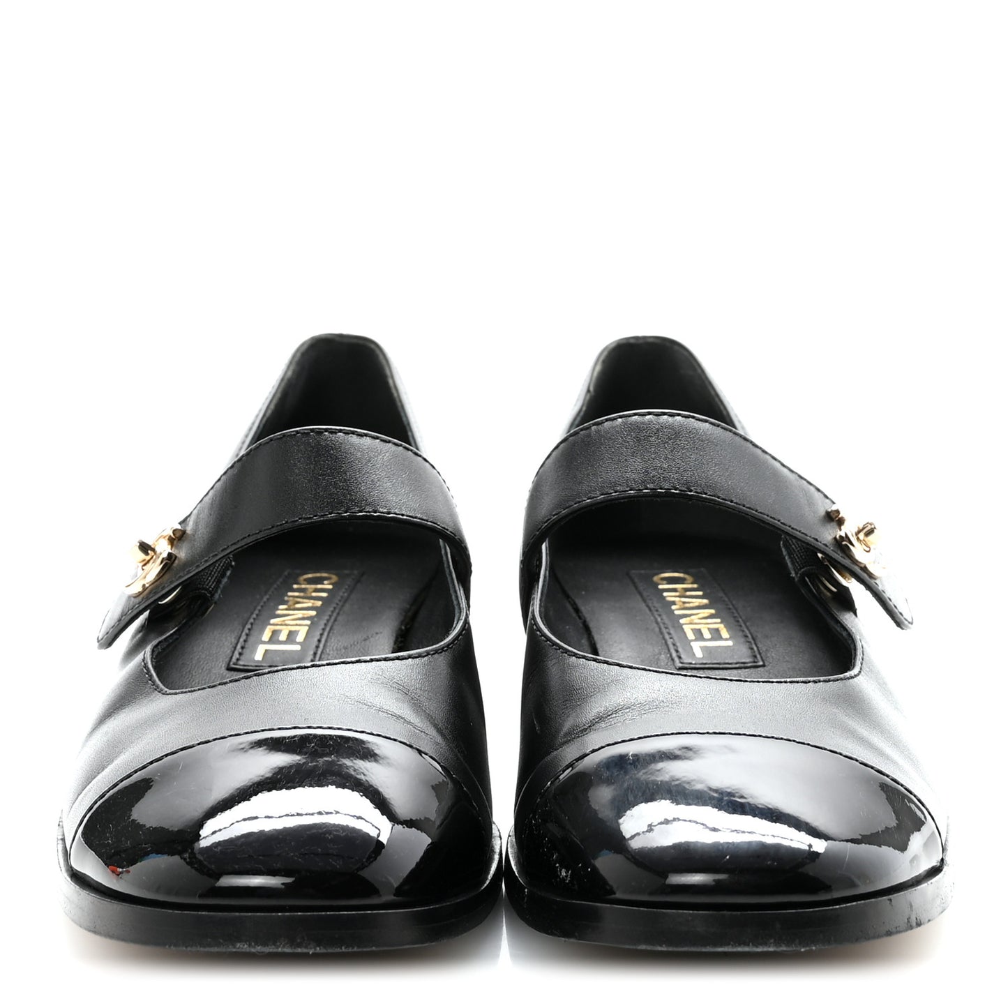 Calfskin Patent Mary Janes Flats 37 Black