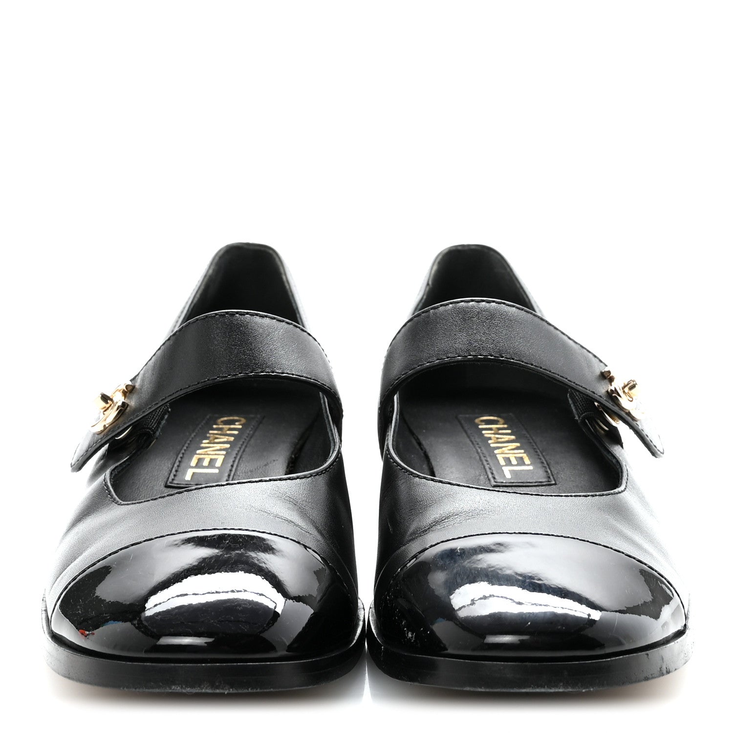 Chanel Calfskin Patent Mary Janes Flats 37 Black 6 of 18